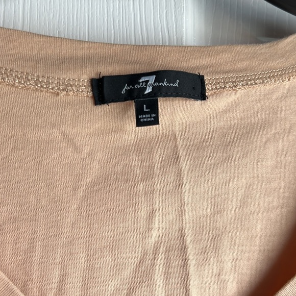 Seven for all mankind Size L Tan Big Puff Sleeve V Neck T-Shirt Top - Picture 4 of 11